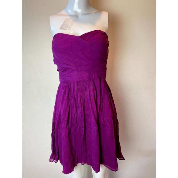 J. Crew Women's Dress Silk Chiffon Strapless Formal Raspberry Magenta Size 4 - Picture 2 of 8